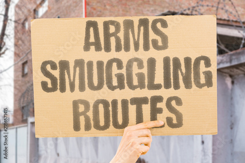 Canvastavla "Arms smuggling routes" Illegal weapons trafficking networks supplying militant groups regionally