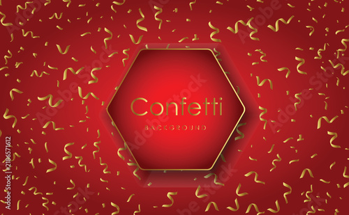 Red background with golden confetti hexagon frame