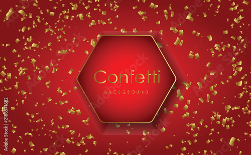Red background with gold confetti hexagon frame