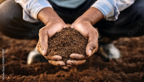 farmer holding rich fertile soil in cupped hands close up agriculture