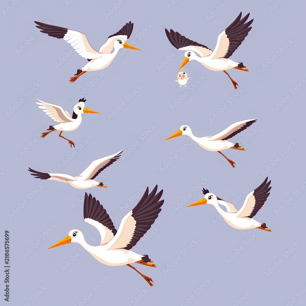 Obraz premium Storks carrying babies in flight