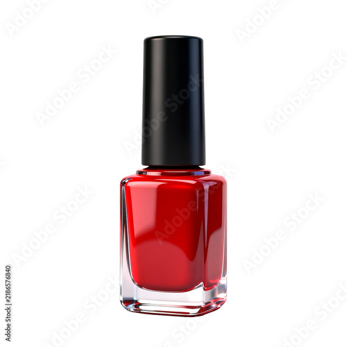 [Transparent Background PNG]Classic Bright Red Nail Polish Bottle on White Background