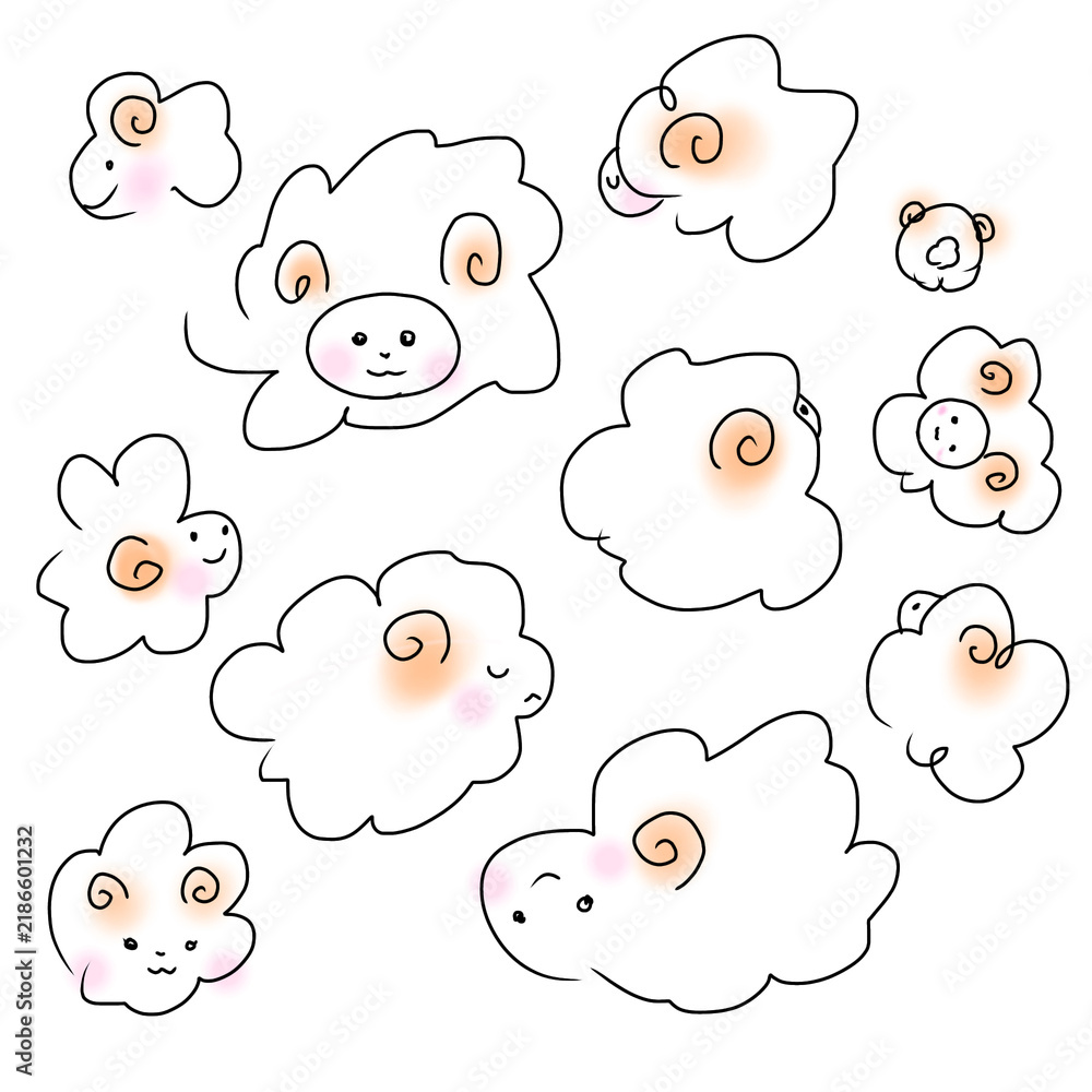 Fototapeta premium set of funny cartoon animals ひつじ 羊 未年 年賀状 イラスト 可愛い セット