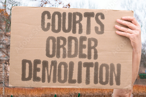 Quadro su tela "Courts order demolition" Judicial rulings mandate destruction of Palestinian structures on claimed land