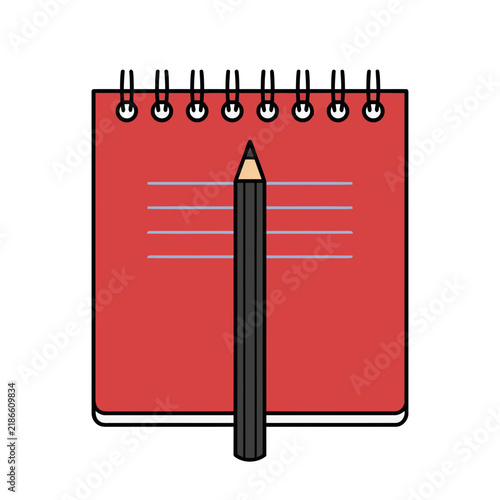 Red notebook with pencil