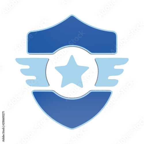 Fotografía A 3D rendered blue shield icon with wings and a central star, isolated on a whit