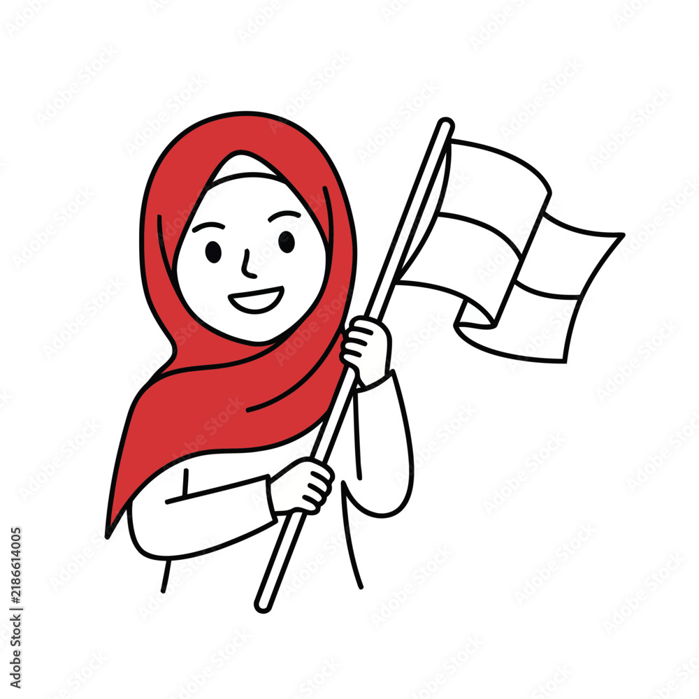 Fototapeta premium Woman in Hijab Holding a Flag
