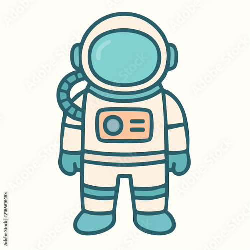 A stylized vector illustration of an astronaut standing in a simple, flat design style.