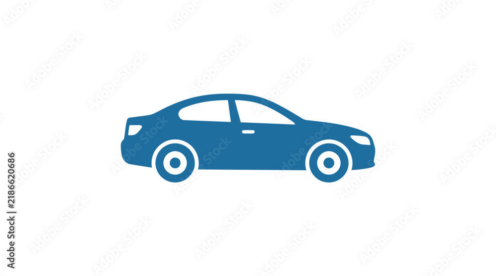 Fototapeta premium Simple blue car icon side view.