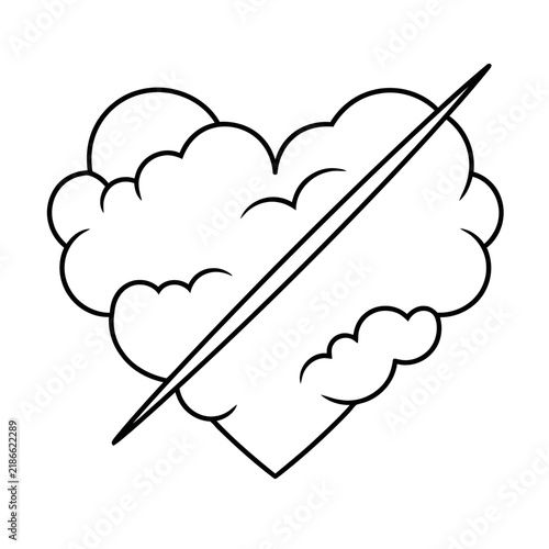 Heart shape with clouds and diagonal line