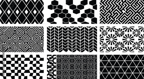Geometric Seamless Patterns Optical Grid and Abstract Textures Set