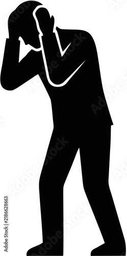 Flat vector silhouette of frustrated person holding head with hands