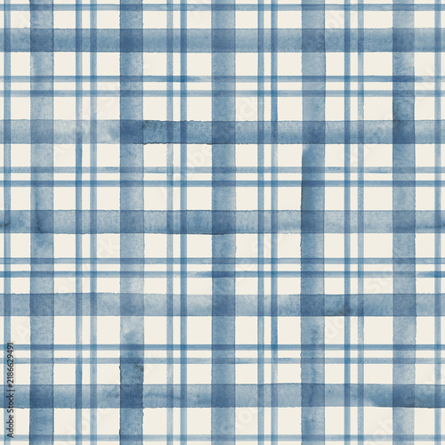 Soft blue watercolor plaid pattern