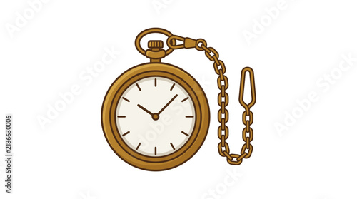 Vintage pocket watch with chain, isolated on transparent background, illustration