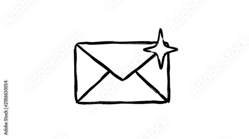 Hand-drawn envelope icon with sparkle, isolated on transparent background