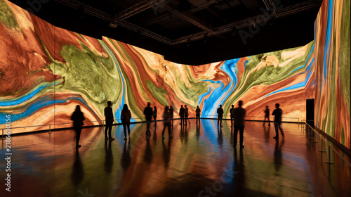 People admire large digital art installation