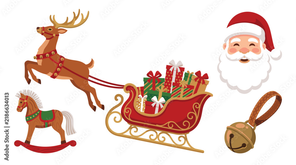 Fototapeta premium Santa Claus and Reindeer Christmas Holiday Winter Celebration Cute Cartoon Vector Illustration for Greeting Cards and Festive Designs
