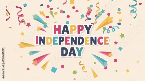 Happy Independence Day Celebration with Confetti and Streamers