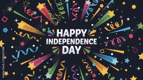 Happy Independence Day Celebration with Fireworks and Confetti