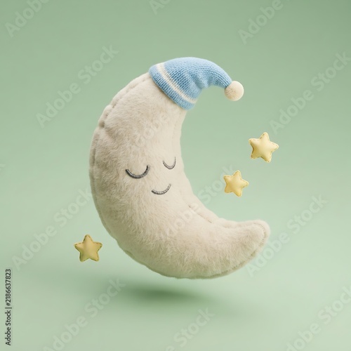 Cute Plush Sleeping Moon Icon for Nursery Decor and Bedtime Illustration