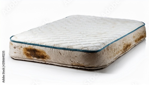 old dirty stained mattress isolated on white background cut out