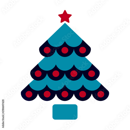 Colorful Christmas tree with decorative ornaments and star on top  