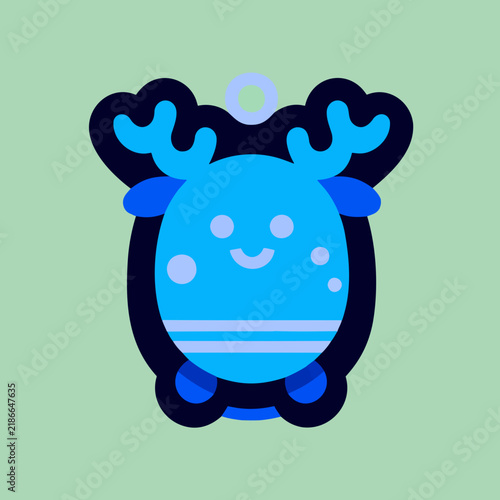 Cute blue reindeer ornament with antlers on a green background  