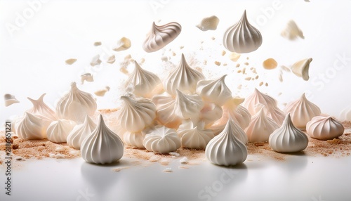 Obraz na płótnie multiple mini meringues falling on white background
