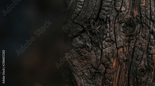 Burnt wood texture background with charred grain and deep cracks for dark rustic atmosphere and high contrast industrial design projects