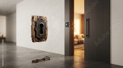 Obraz na płótnie Old keys will not open new doors with modern biometric scanner 