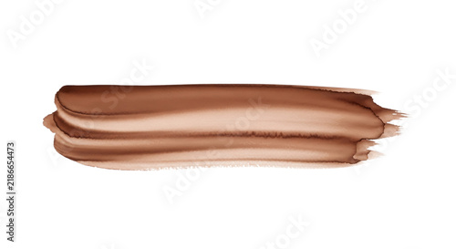 A single horizontal stroke of light brown liquid makeup foundation or cosmetic cream texture isolated on a white background, for beauty display isolated on a transparent background
