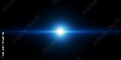Horizontal Blue Lens Flare Light Effect Isolated on Black Background