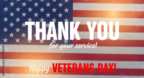 American flag background with thank you message for honoring veterans day celebration
