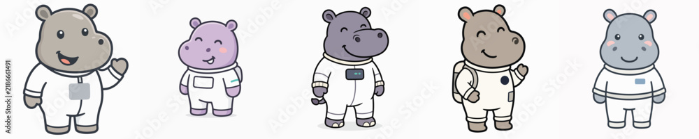 Obraz premium A set of cute and adorable hippo vectors cosplaying as astronauts without helmets.