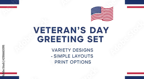 Patriotic veterans day greeting card set featuring american flag design for national holiday