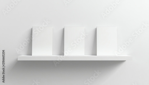 Bookshelf mockup. Realistic books on white shelf with shadow on book store. Empty paperback of textbook for bookstore or library, vector template isolated on transparent background