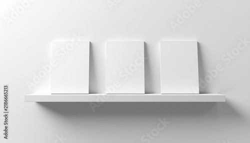 Bookshelf mockup. Realistic books on white shelf with shadow on book store. Empty paperback of textbook for bookstore or library, vector template isolated on transparent background