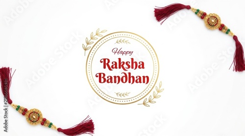 Minimalist red rakhi design on clean white background greeting