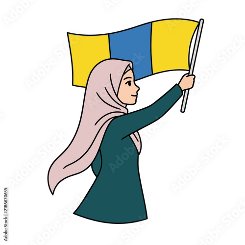 Woman in hijab holding a flag