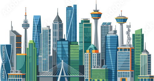 Modern City Skyline Downtown Skyscrapers and Urban Architecture Illustration