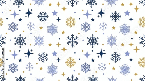 Vibrant winter snowflake pattern with geometric stars for festive holiday designs.