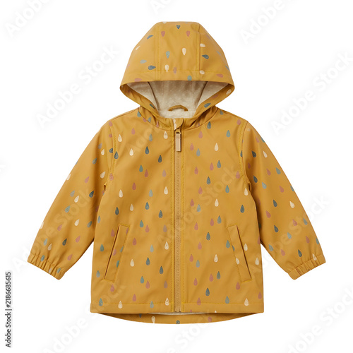 Kids Mustard Yellow Patterned Waterproof Rain Jacket with Hood