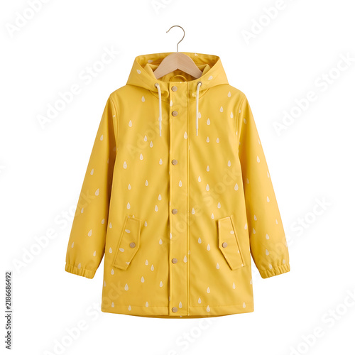 Yellow Child Raincoat with Hood and Raindrop Pattern