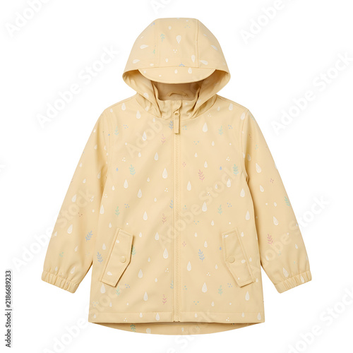 Kids Yellow Hooded Raincoat with Pattern on Black Background