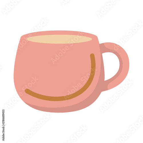 Pink coffee cup with handle and beverage