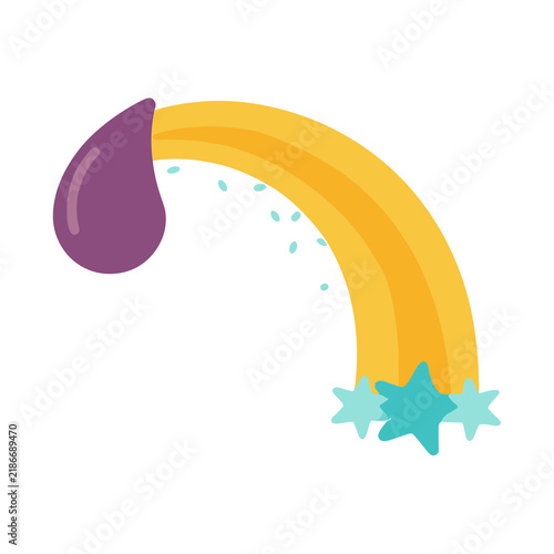 Purple drop and yellow rainbow with stars