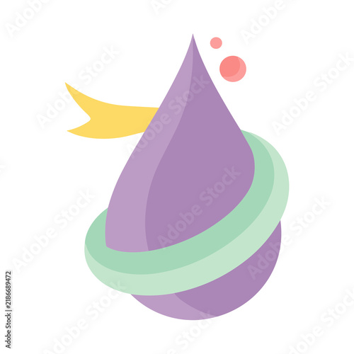 Purple drop with yellow ribbon and green ring