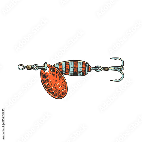 Red Blade Inline Spinner Fishing Lure Hand Drawn