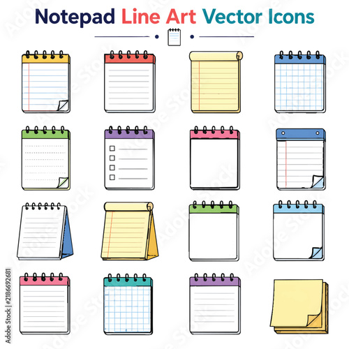 Notepad Line Art Vector Set – Notebook, Memo Pad and Writing Paper Icons