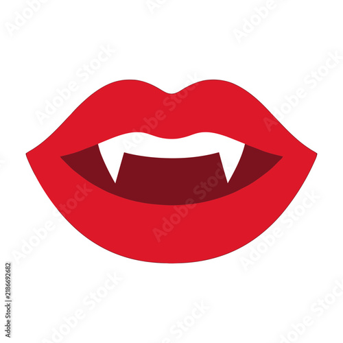 Vampire lips with fangs smiling red lipstick